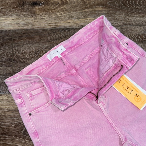 NWT Risen Los Angeles High Rise Raw Hem Slit Straight Jeans In Acid Pink 💗 - Picture 11 of 12